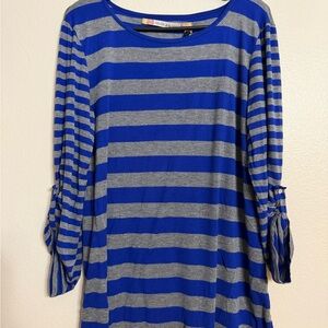 Chelsea & Violet Blue Gray Striped Tunic Top Roll Tab Sleeve